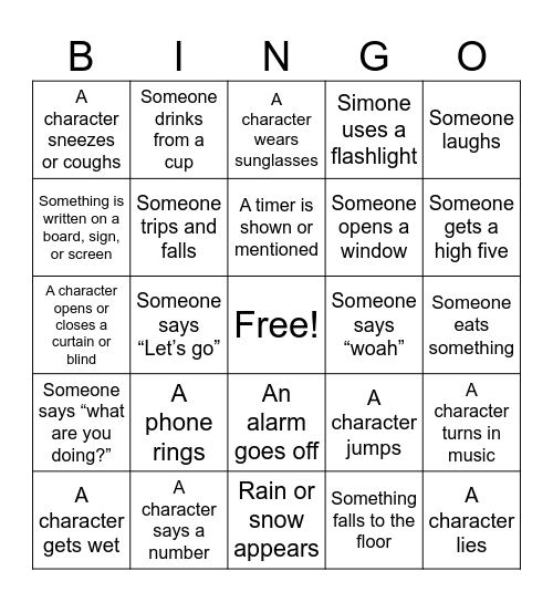 Movie Night Bingo Card