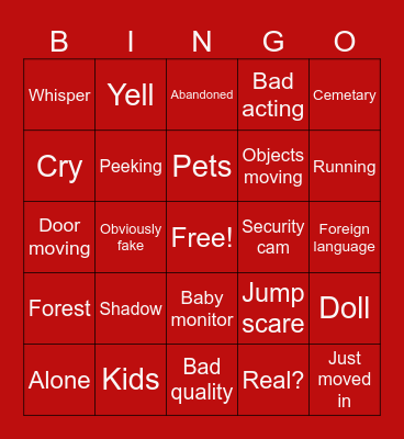 Scary video Bingo Card