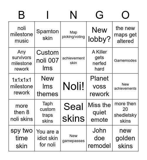 Forsaken noli update Bingo Card