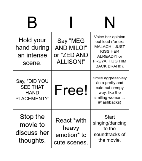 What Will She Do During Zombies Bingo Card