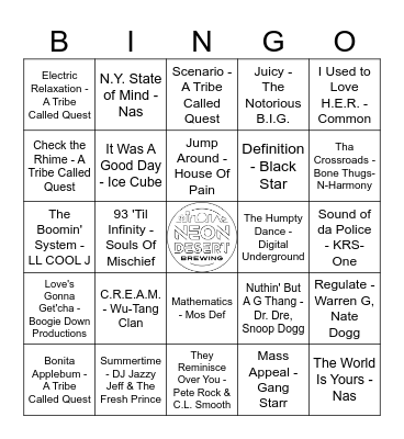 90's Hip Hop Music Bingo Card