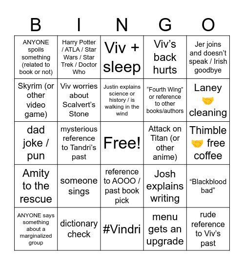Legends & Laddies Ch 8-12 Bingo Card