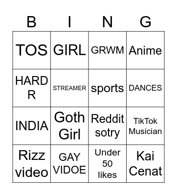 TikTok Bingo 2025 Bingo Card