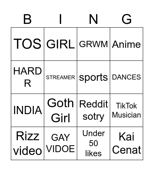 TikTok Bingo 2025 Bingo Card