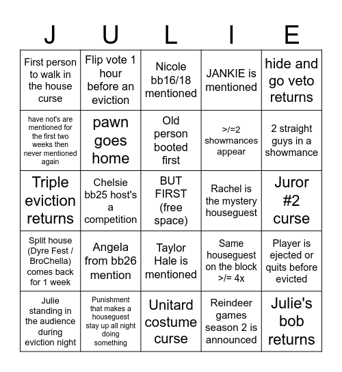 BB 27 JULIE BINGO Card