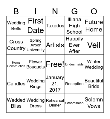 Wedding Bingo Card