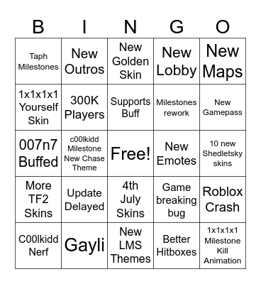 Noli Update Bingo Card