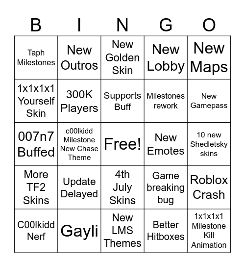 Noli Update Bingo Card