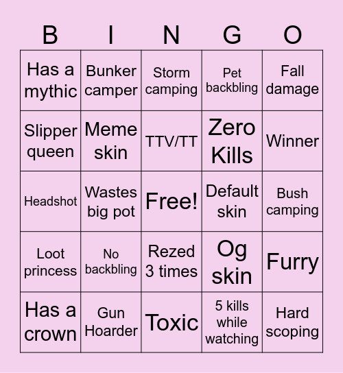 Reload Bingo Card