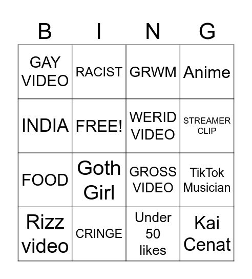 TikTok Bingo 2024 Bingo Card