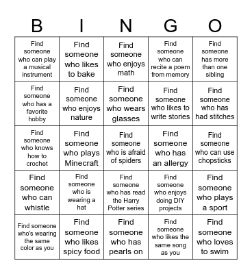 Find Someone Bingo Card