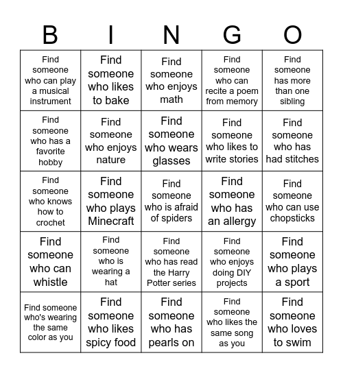 Find Someone Bingo Card