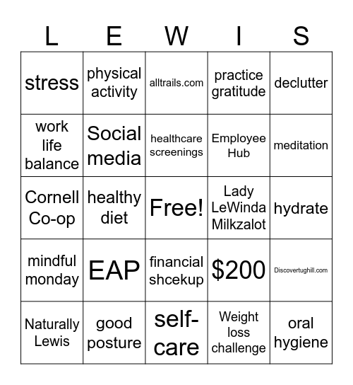 Wellness BINGO Card