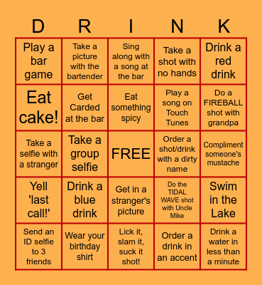 Ben's 21st Birthday Bingo Card