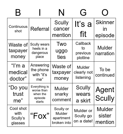 Watching X-Files with the lights on Bingo Card