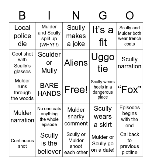 Watching X-Files with the lights on Bingo Card