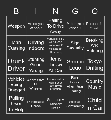 Idiots In Cars Bingo Card
