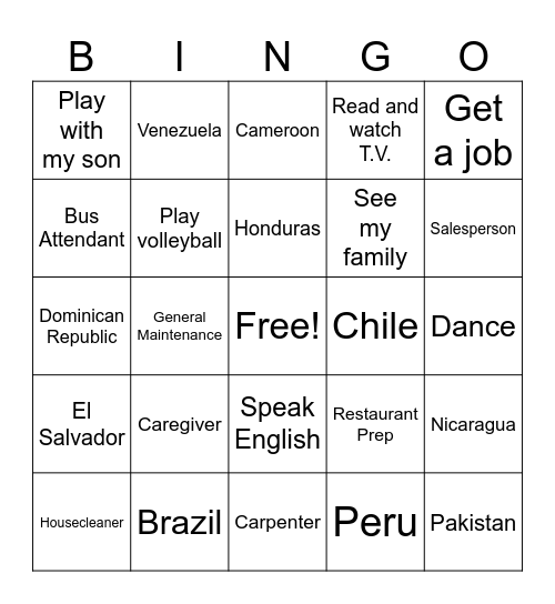 Getting To Know You Bingo Card