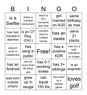 find a guest! Bingo Card