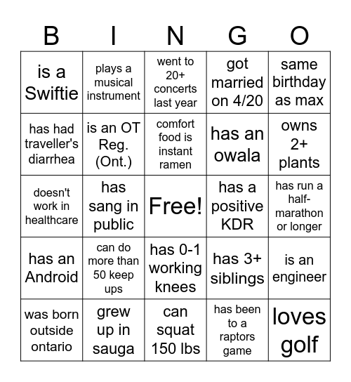 find a guest! Bingo Card