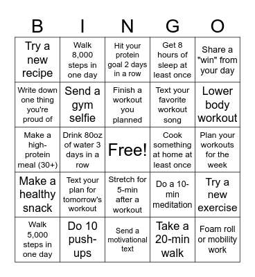 Fitness Bingo #1: Start Stong Bingo Card