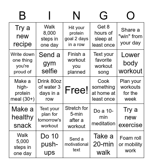 Fitness Bingo #1: Start Stong Bingo Card