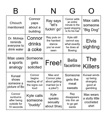 Squatchelor Party Bingo Card