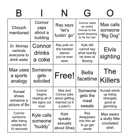 Squatchelor Party Bingo Card