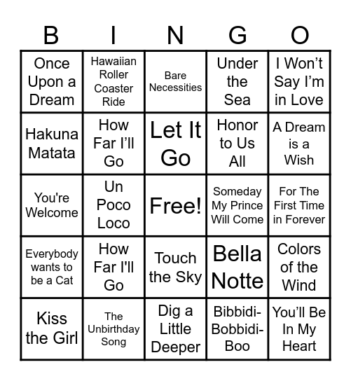 DISNEY Bingo Card