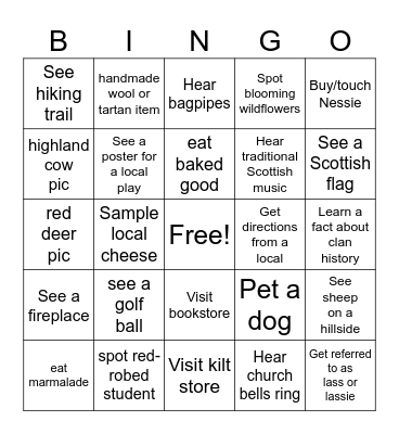 Day 3-4: St. Andrews, Dundee, Pitlochry Bingo Card