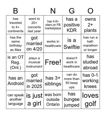 FIND THE GUEST Bingo Card