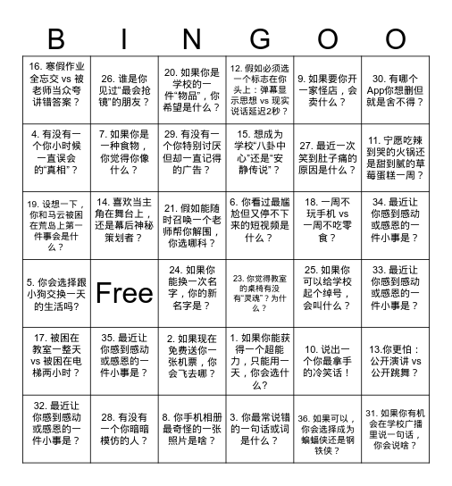 E人I人大作战 Bingo Card