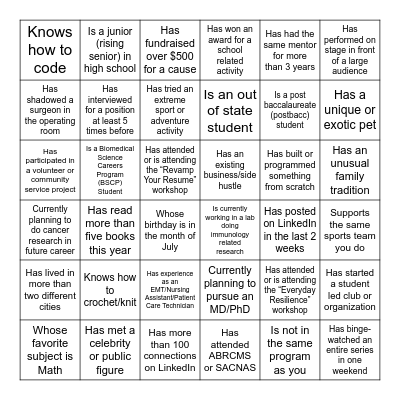 Work/life Networking Bingo Card