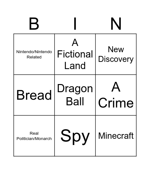 Infinite Craft 3x3 Bingo Card