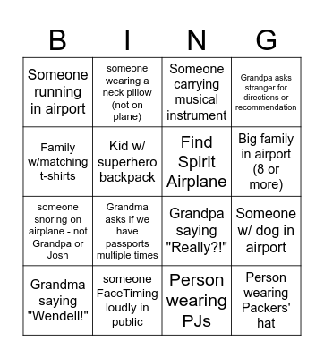 Day 0: Chicago, Various countries at 35,000 ft Bingo Card