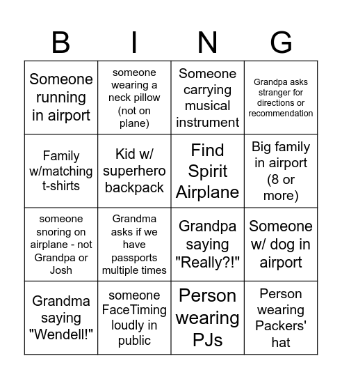 Day 0: Chicago, Various countries at 35,000 ft Bingo Card