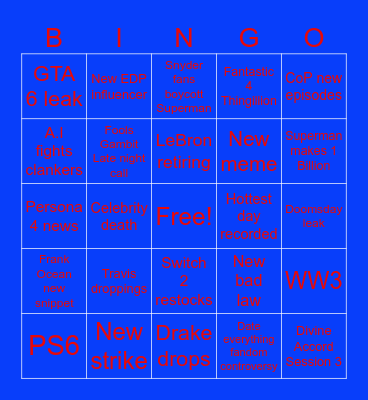 July Bingo Card