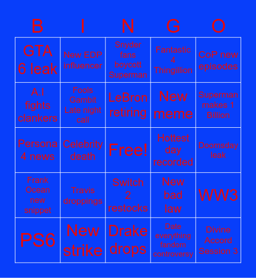 July Bingo Card