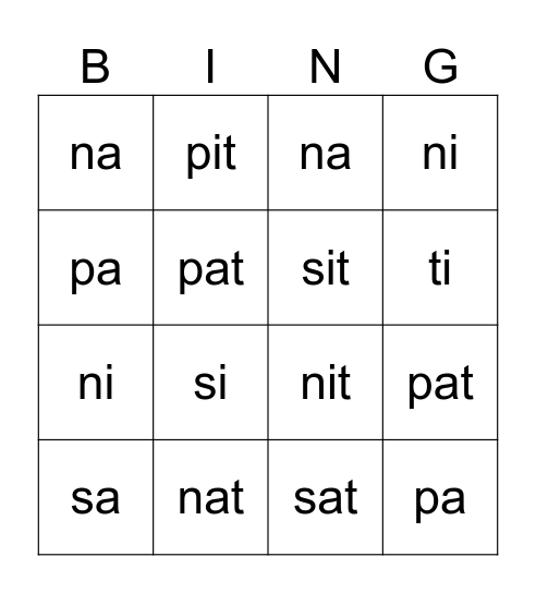 Group 1 Sounds Bingo Card