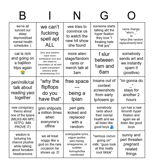 losers gc bingo Card