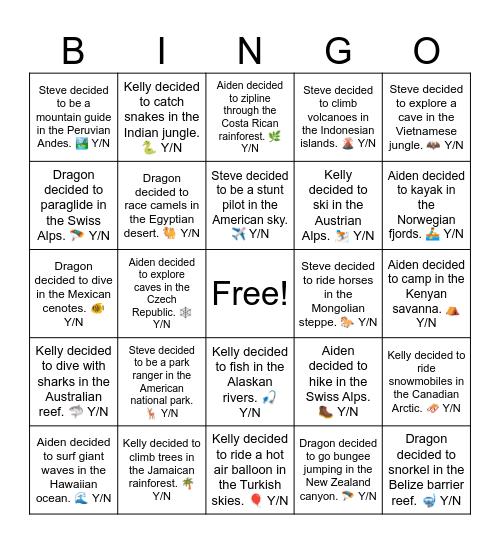 Dragon decided to paraglide in the Swiss Alps. 🪂 Y/N Bingo Card