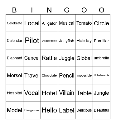 The L sound Bingo Card