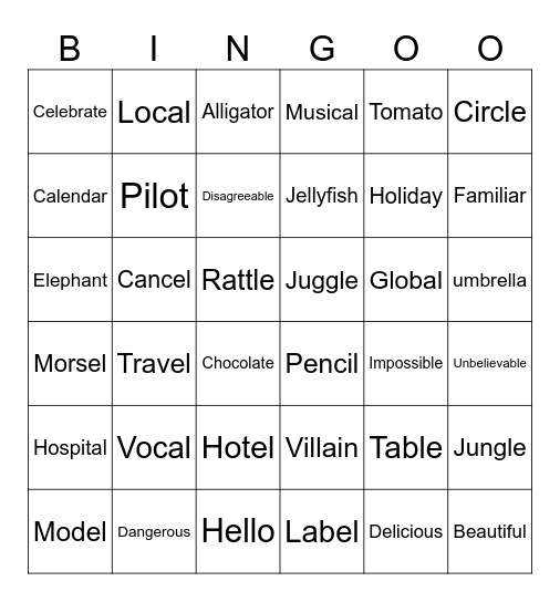 The L sound Bingo Card