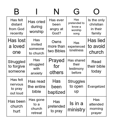 Testimony Bingo Card