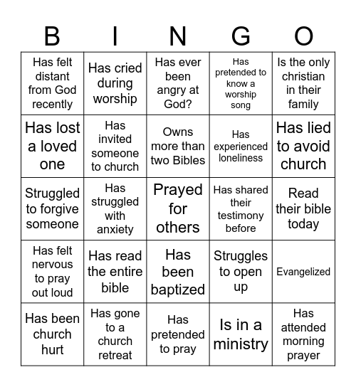 Testimony Bingo Card