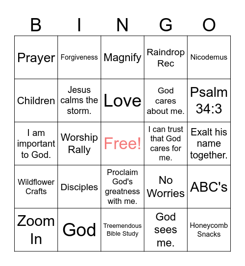 Magnify VBS Bingo Card