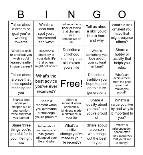Connect & Reflect Bingo Card