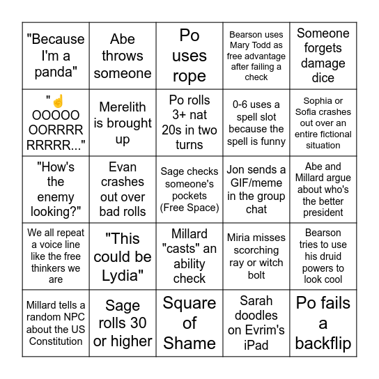 Evrim Bingo Card
