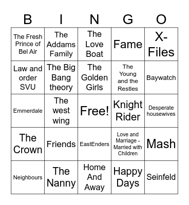 TV Theme Bingo Card