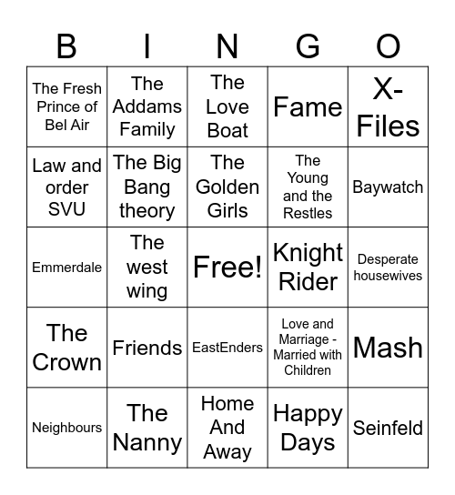 TV Theme Bingo Card